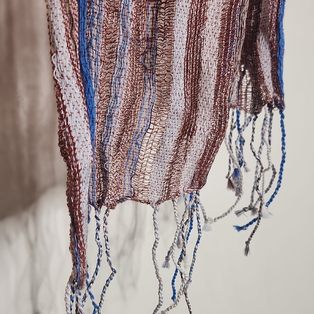 Striped Brown and Blue Scarf - Picture 3 of 3